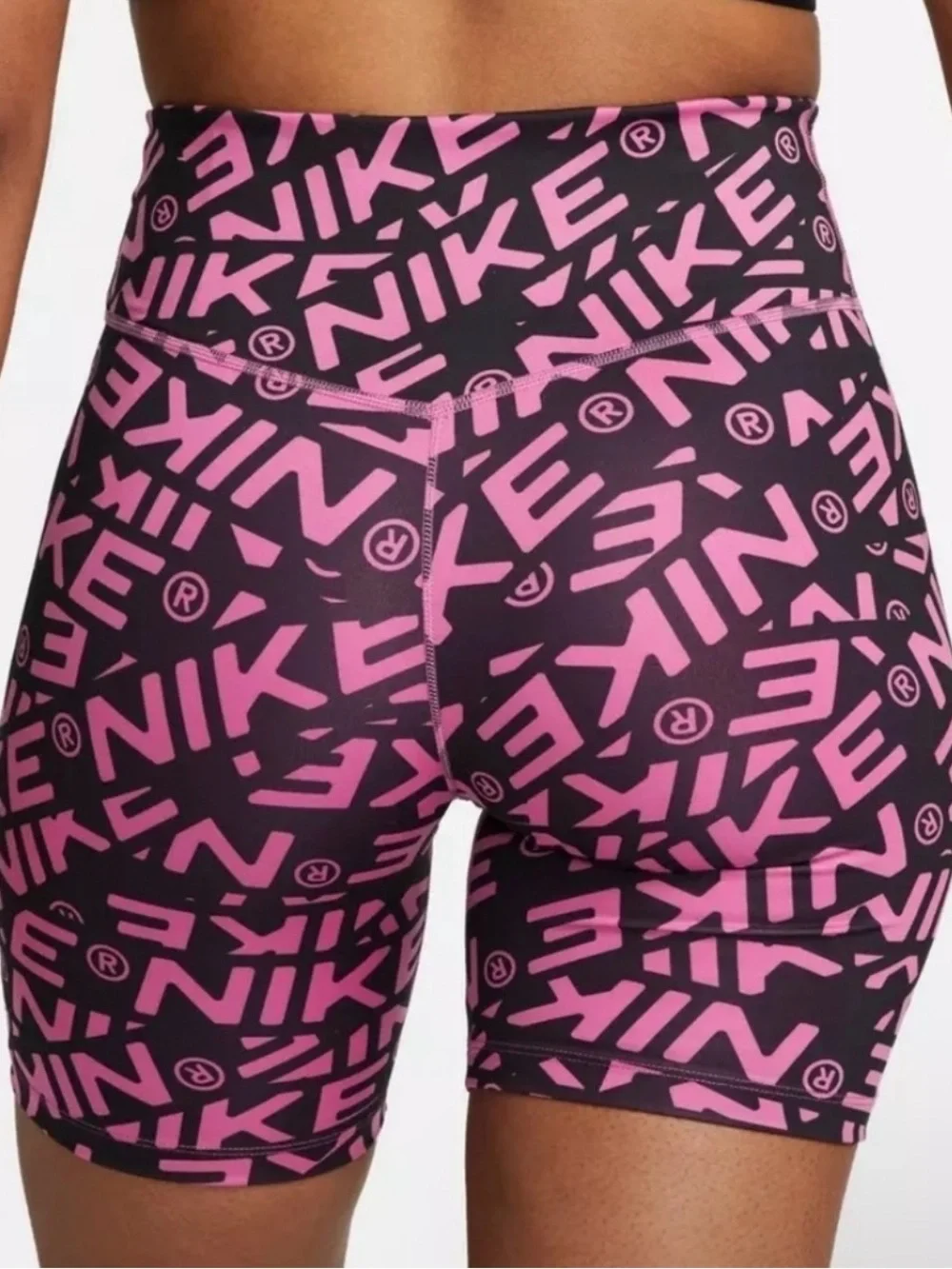 Nike Black & Pink Allover Logo High-Waist Bike Shorts 7”